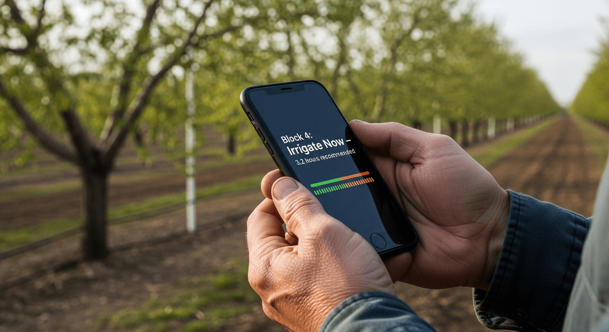 Farmer receiving irrigation alert on mobile phone
