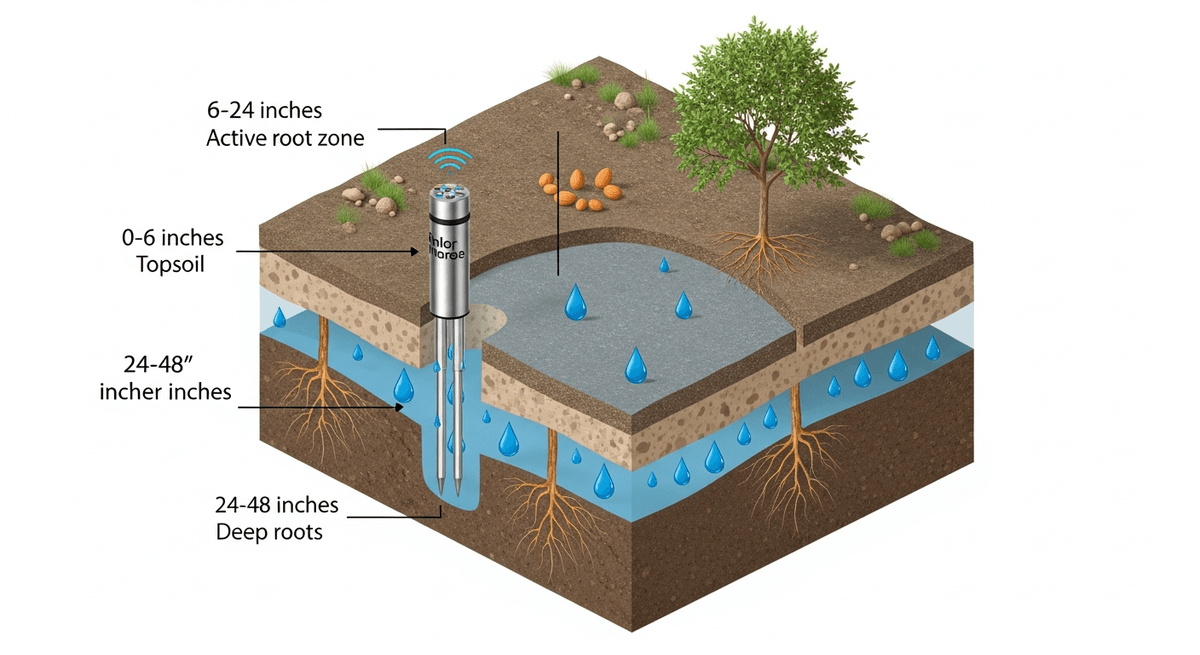 Soil profile cross-section showing sensor placement
